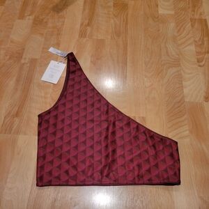 Baiia Monroe Reversible Maroon Geometric One Strap Luxe Swim Top New Size 14